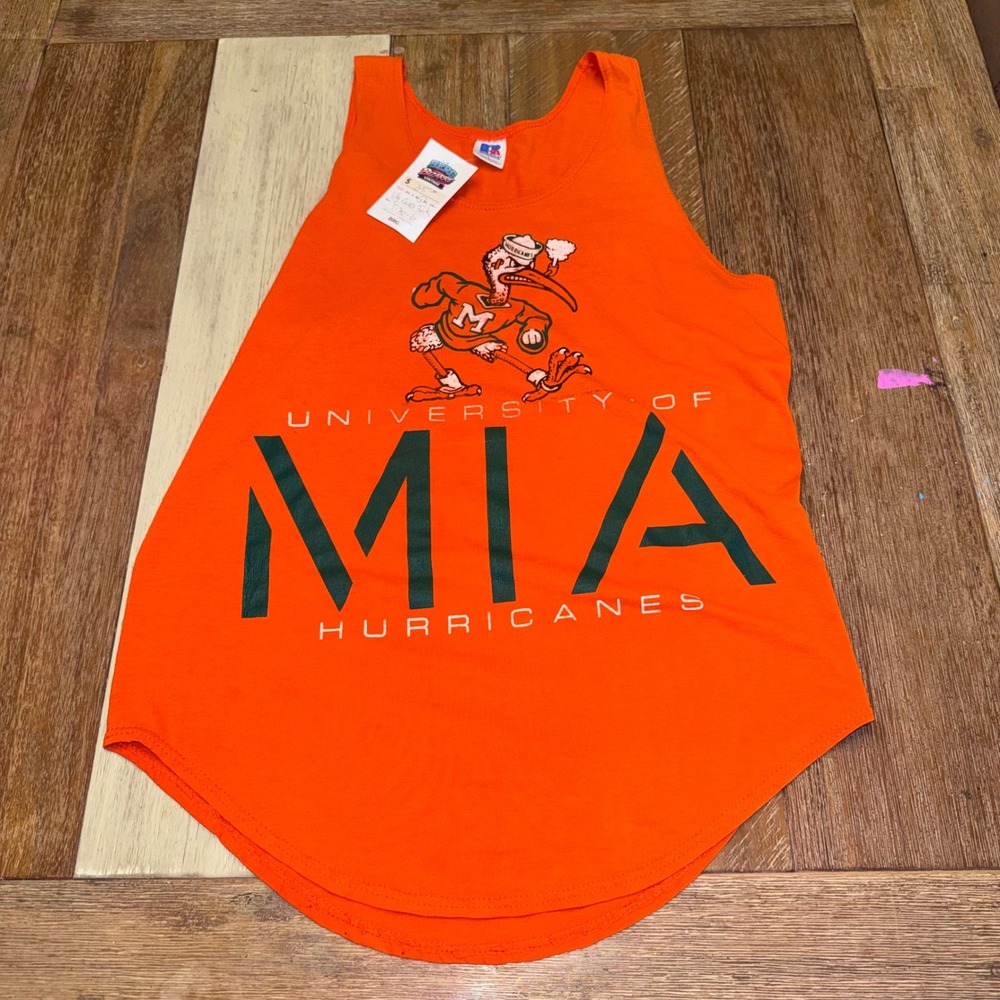 Russell Athletic Tank Top Mens L Orange Good Vintage Miami Hurricanes MIA USA